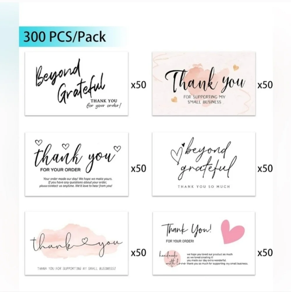300PCS Thank You For Supporting My Business White Cards, 6 Styles- 2